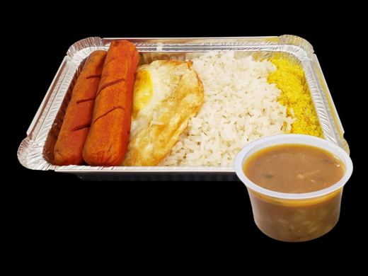 Ovos e Salsicha com Arroz e Farofa